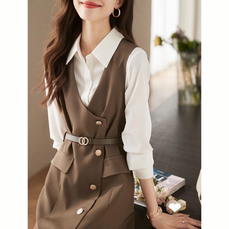 

2025 Spring Women s French Retro Quality Dress Shirt Skirt Small