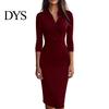 Waist Dress Women's Fall Long Sleeve Bodycon Work Lapel Button Comfortable Women Up Formal Midi Business Office Sheath Pencil