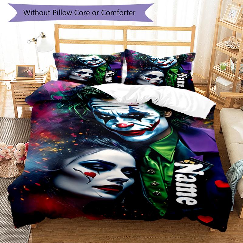 3pcs Custom Name Joker Bedding Set Duvet Cover Closure Includes 1 Duvet Cover & 2 Pillowcases, Soft and Comfortable for All Seasons.