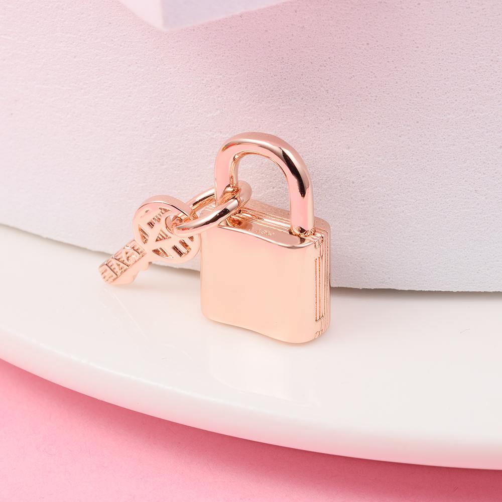 Rose Gold Plated Padlock and Key Dangle Charm 925 Sterling Silver Beads Fits Europe Bracelets DIY Jewelry Making 2022 New