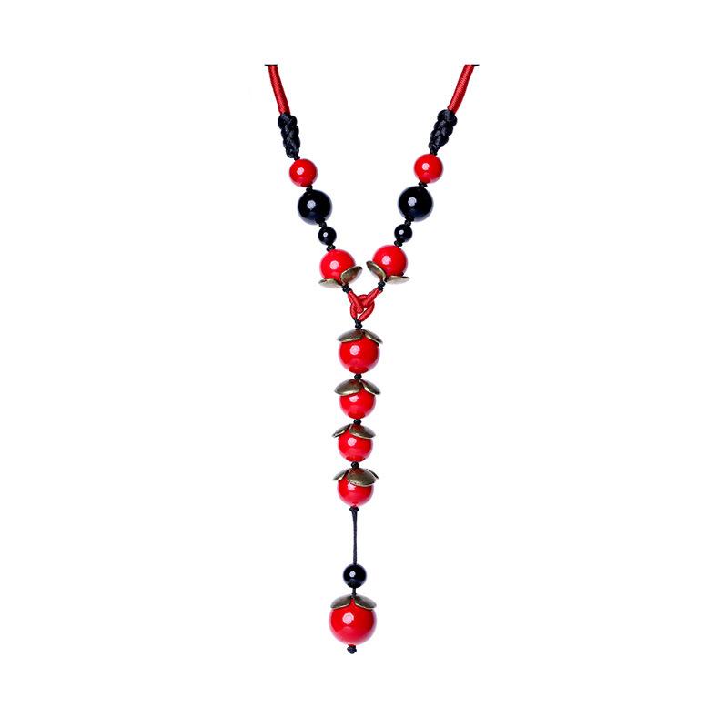 GEMCHIC Collana a Maglia Rossa con Perline Etniche da Donna Catena Lunga con Ciondolo Vintage Moda Boho Gioiello Statement Regalo