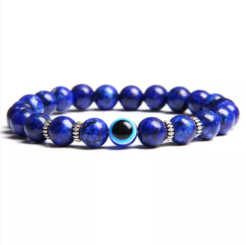 Evil Eye Bracelet Natural Stone Blue Devil Eye Charm Bracelet Beads Agate Stone Bracelet