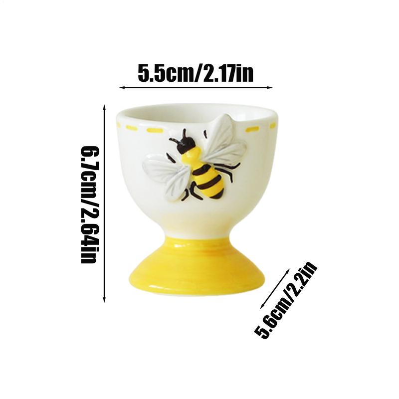 Single Egg Holder Funny Cup Decorative Egg Holder Ceramic Display Stand Dishwasher Safe Bee Pattern Kitchen Gadgets Container
