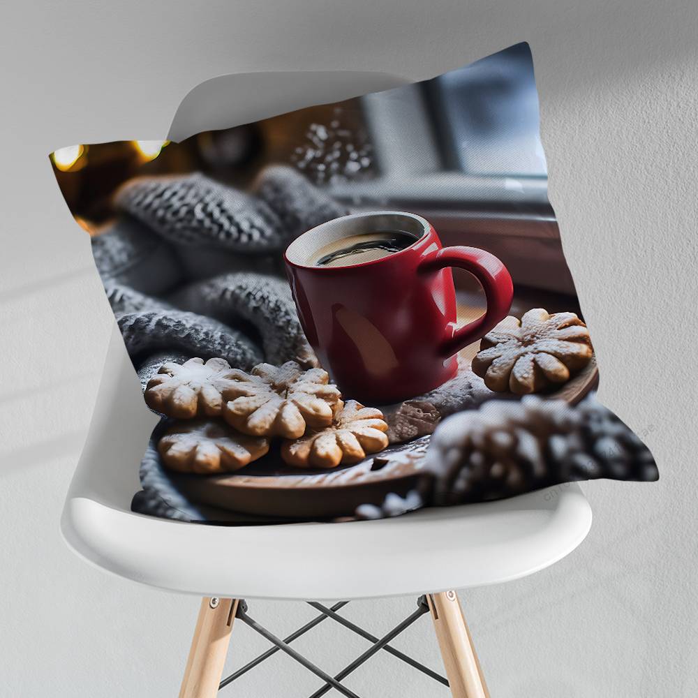 

Winter Christmas Art Coffee Pillow Case For 30x30cm45x45cm55x55cm For Home Bedroom Decoration And Protector 30x30cm