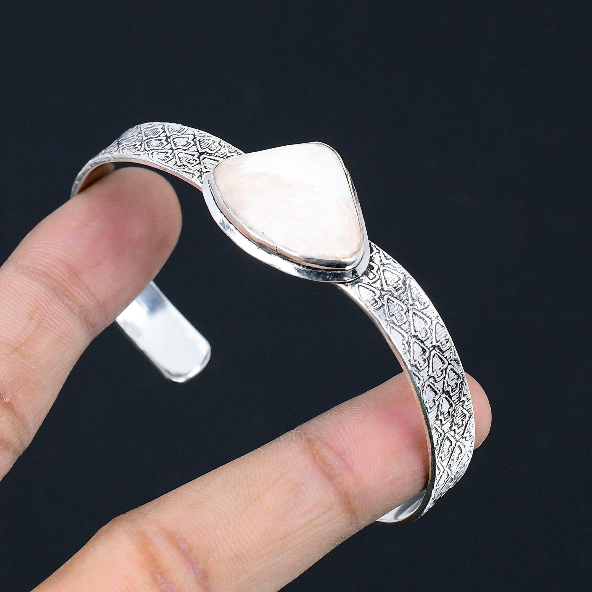 

Daughters Day Deal Sterling Silver Trillion Scolecite Gemstone Bangle Jewelry Adjustable