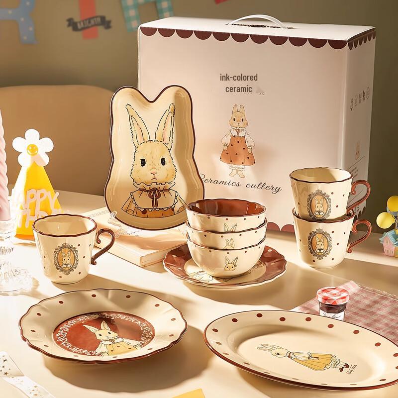 Элегантный мультяшный кролик керамический набор столовой посуды подарочный