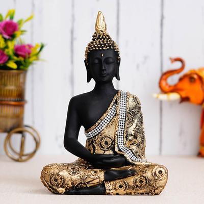 Meditējoša Budas statuja mājas dekoram, elks/izstādes priekšmets, dekoratīvs izstādes priekšmets - 26 cm  (Polirezīns, Zelta, Melns)