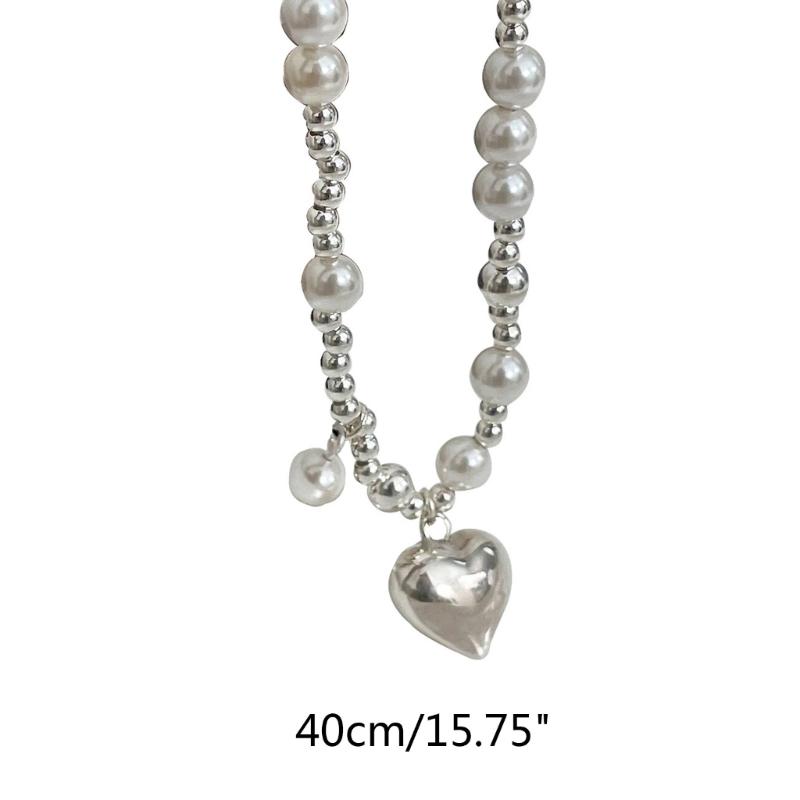 Elegant Big White Imitation Pearl Bead Necklace for Women Heart Shape Clavicle Chain Sweet Wedding Party Jewelry