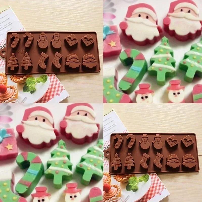 Festival Christmas Handmade Molds Tree Snowman Socks Cake Chocolate Molds Ice Cube Tray Baking Accessories Tools Home Bakeware