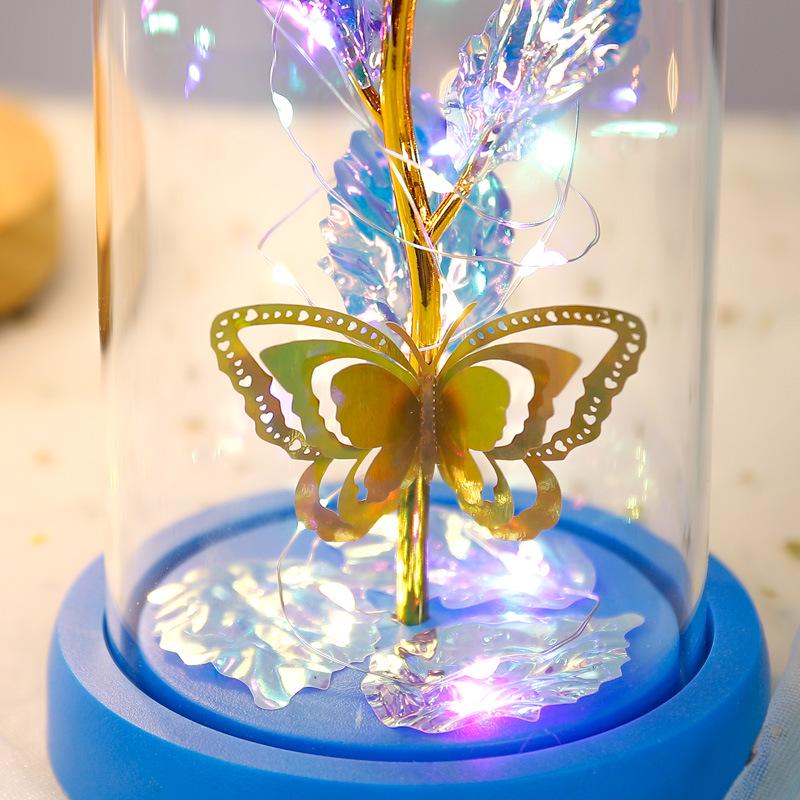 Eternal Rose Glass Dome with Lights: Romantic Bouquet Gift for Valentine's Day, New Year & Birthdays