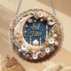 2dEid Mubarak Door Sign Wooden Hanging Signs, Moon Star Wooden Hanging Pendant, Islamic Muslim Pendant Decoration For Ramadan Mubarak Eid Decorations