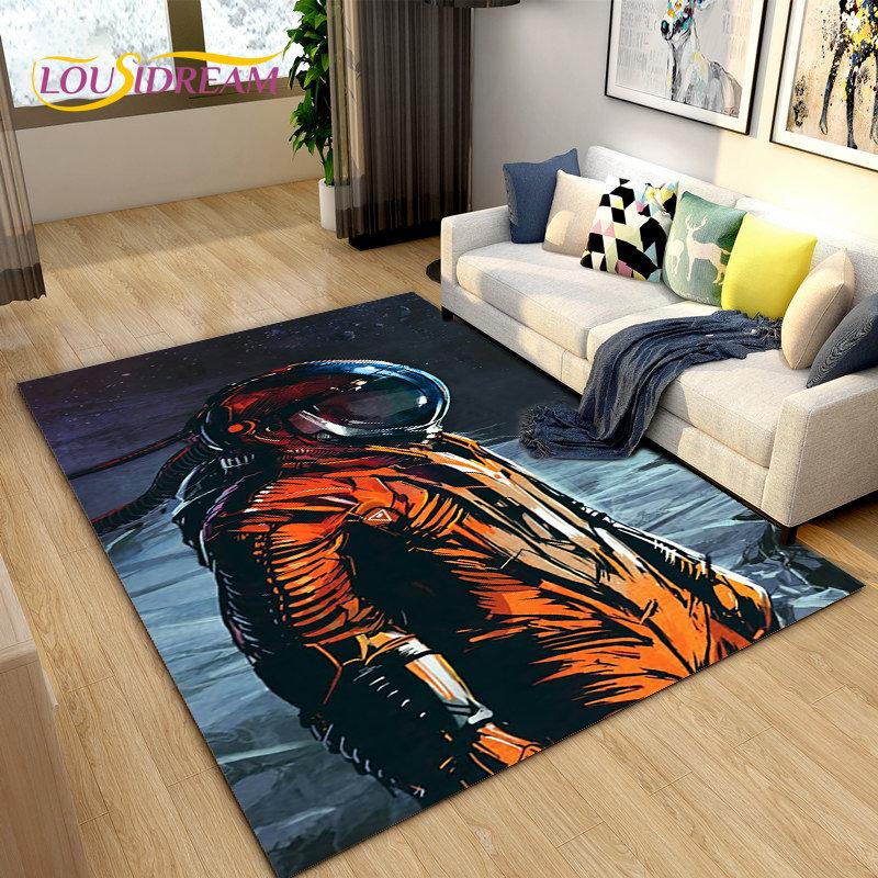 3D Astronaut Space Cartoon Area Rug,Carpet Rug for Living Room Children's Bedroom Sofa Doormat Decoration,Kid Non-slip Floor Mat