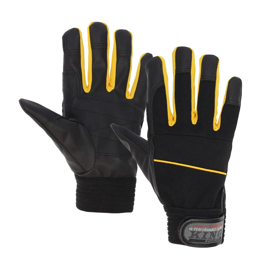

Otafuku Glove PU-KING Synthetic Leather Gloves [Synthetic Leather, Back: Polyester] K-17 Black x Yellow, Size M [Set of 5 Pairs]