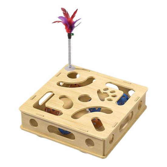 Cat Scratch Puzzle Box Interactive Enrichment Box Cat Nail File Self-Play Maze Box with Bell Balls Scratcher for Cats Hunting Mental Stimulation