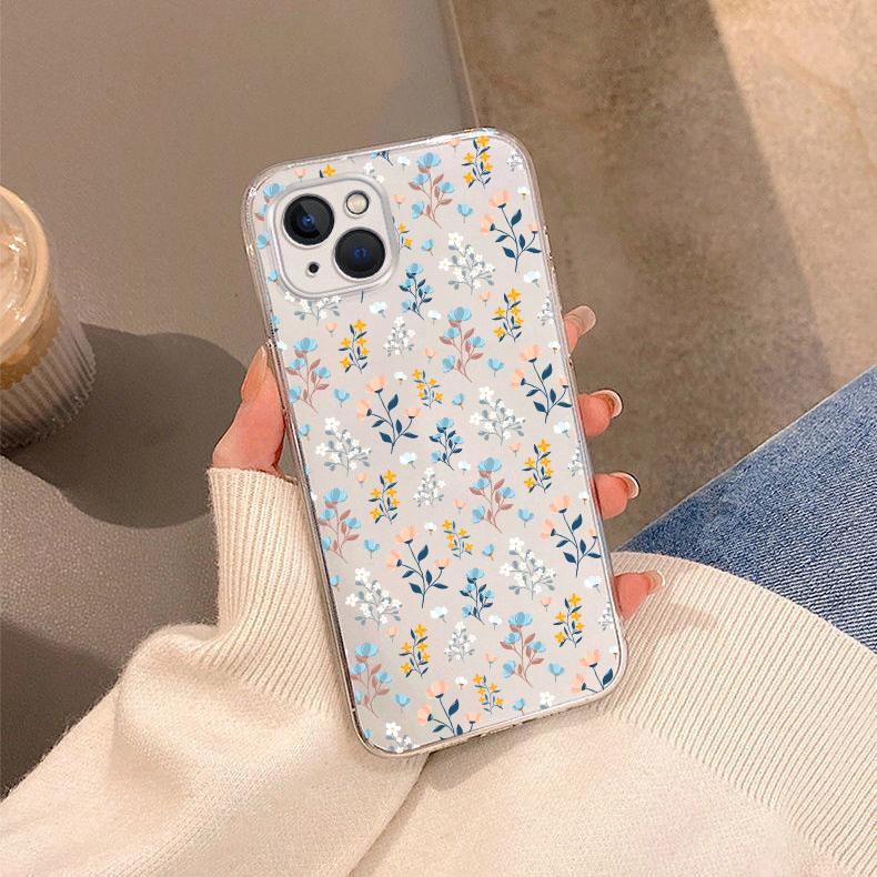 Luxury Daisy Flower Leaf Pattern Phone Case For iPhone 17 15 14 16 13 12Mini 11 Pro Max XS XR 7 8Plus Transparent Soft Cover Bag
