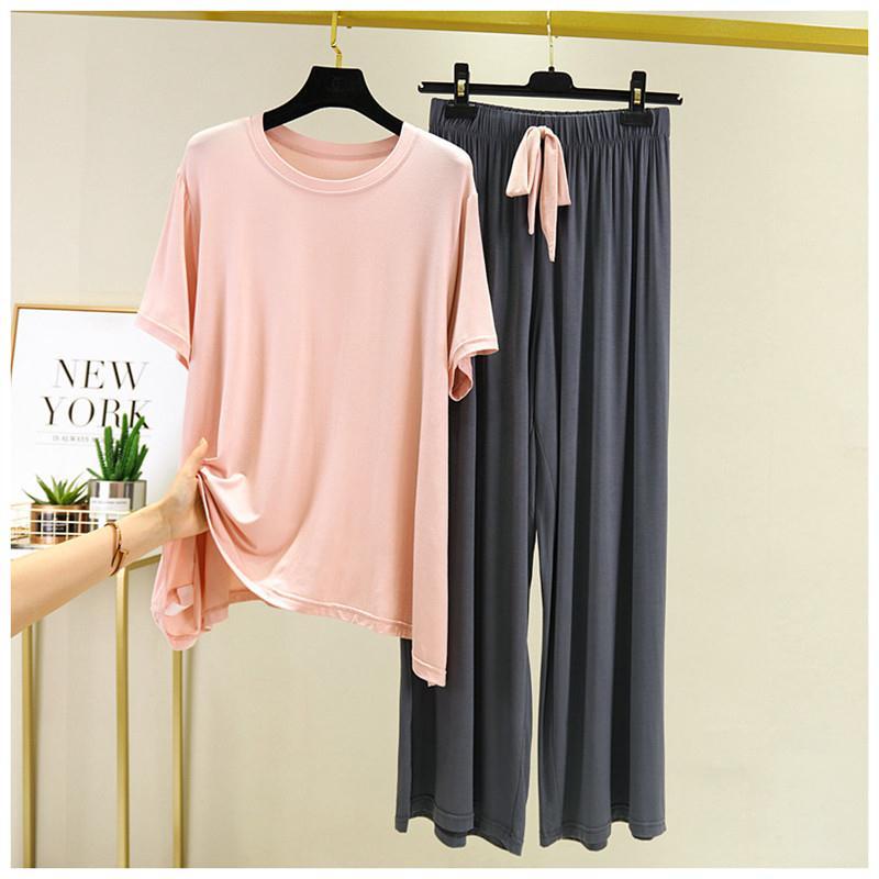 Women's Summer Set: Loose-Fit Short-Sleeve Top + Pants—A Simple, Lightweight Two-Piece Loungewear Set