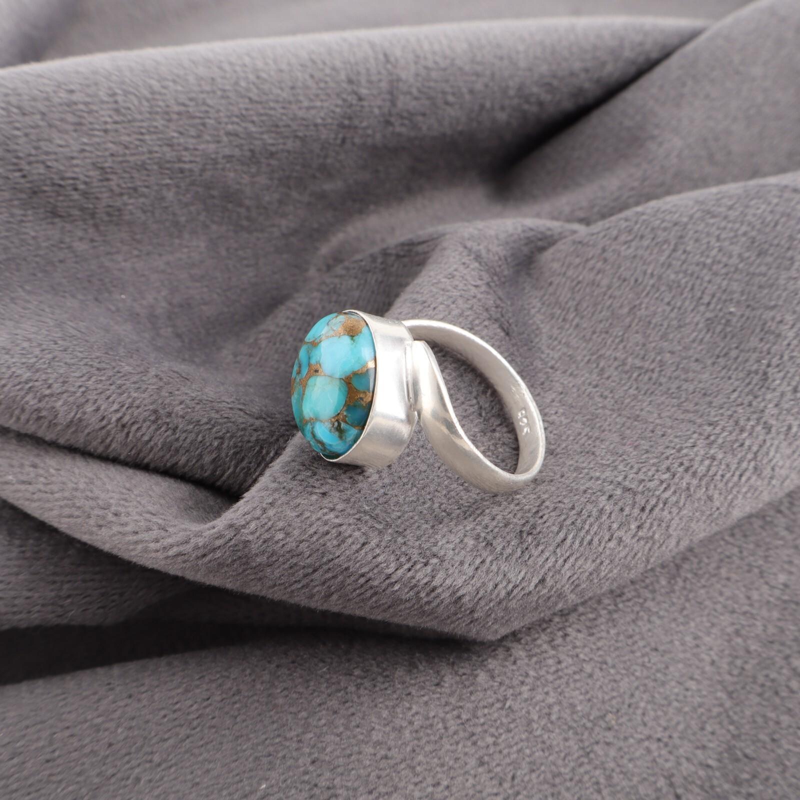 

Blue Copper Turquoise Gemstone 925 Sterling Silver Jewelry Ring For Wedding Gift RR-53-47 13