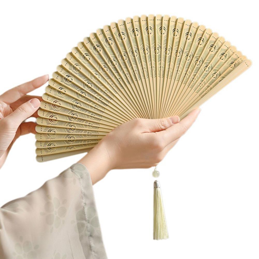 Solid Color Tassel Folding Fan Portable Kimono Fan Fashion Folding Bamboo Fan Hanfu Accessories
