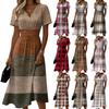 Vestito da donna a quadri casual alla moda a maniche corte con scollo a V