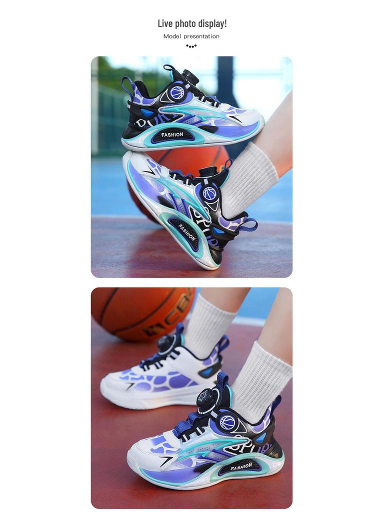 Spring 2025 Waterproof Leather Boys' Basketball Shoes for Kids - Wear-Resistant Trendy Running Shoes