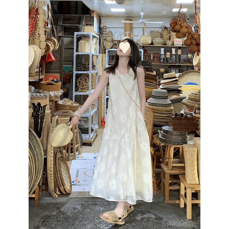 New Solid Color Sleeveless Vest Dress Women's Summer Niche Design Apricot Dress