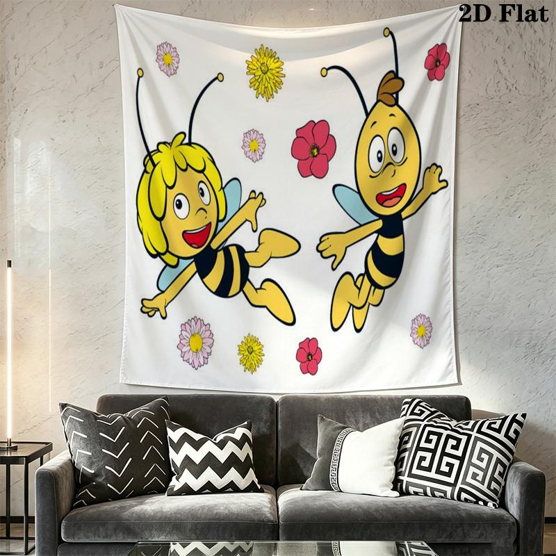 Bees and Maya Wall Tapestry Aesthetic Wall Hanging Printed Fabric Blanket Decorative Tapestries for Bedroom Living Room Home Decor