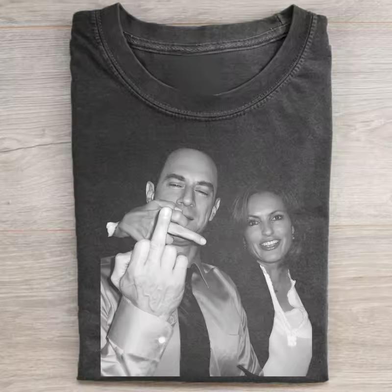 Law & Order Elliot and Olivia meme graphics 100%cotton unisex shirt 2026 Summer New O-neck Men's Y2k retro Short Sleeve Tshirt