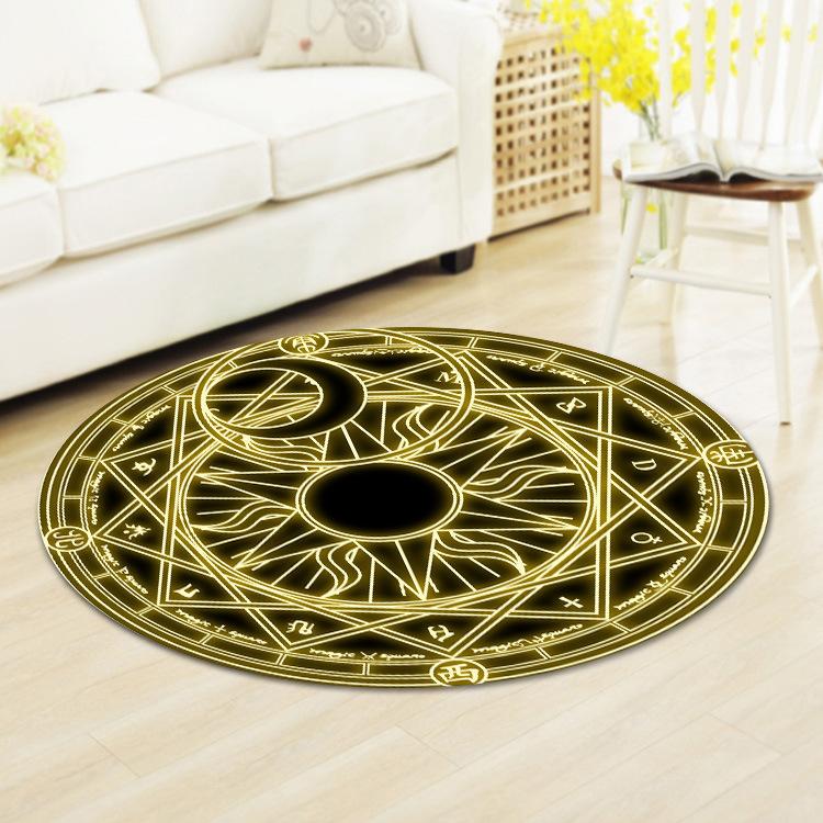 Astrologie Fliegender Teppich Matte Teppich Tierkreis Sonne Mond Heimdekoration Rundes Mystisches Design Wohnzimmer Bodenmatte mit Sternensymbolen
