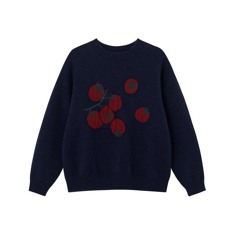 2025 Gentle Tomato New Jacquard Crew Neck Knitted Sweater Autumn and Winter Casual Loose Soft Waxy Top Tide
