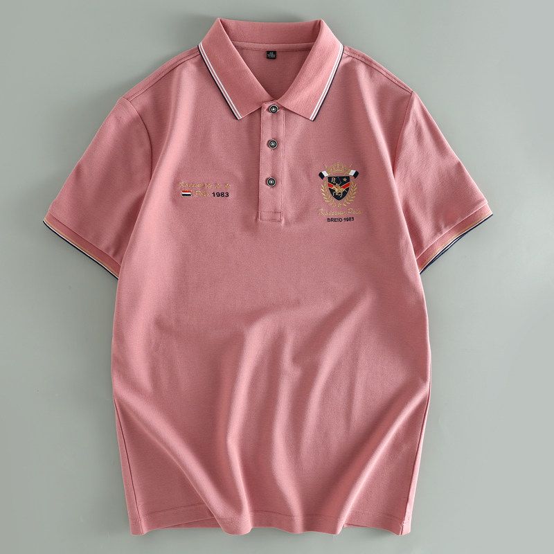 Foreign Trade Cut the Tag Off Tail Goods Summer High End Embroidery Pearl Cotton Polo Shirt Men's Business Leisure Lapel Short Sleeve T-shirt