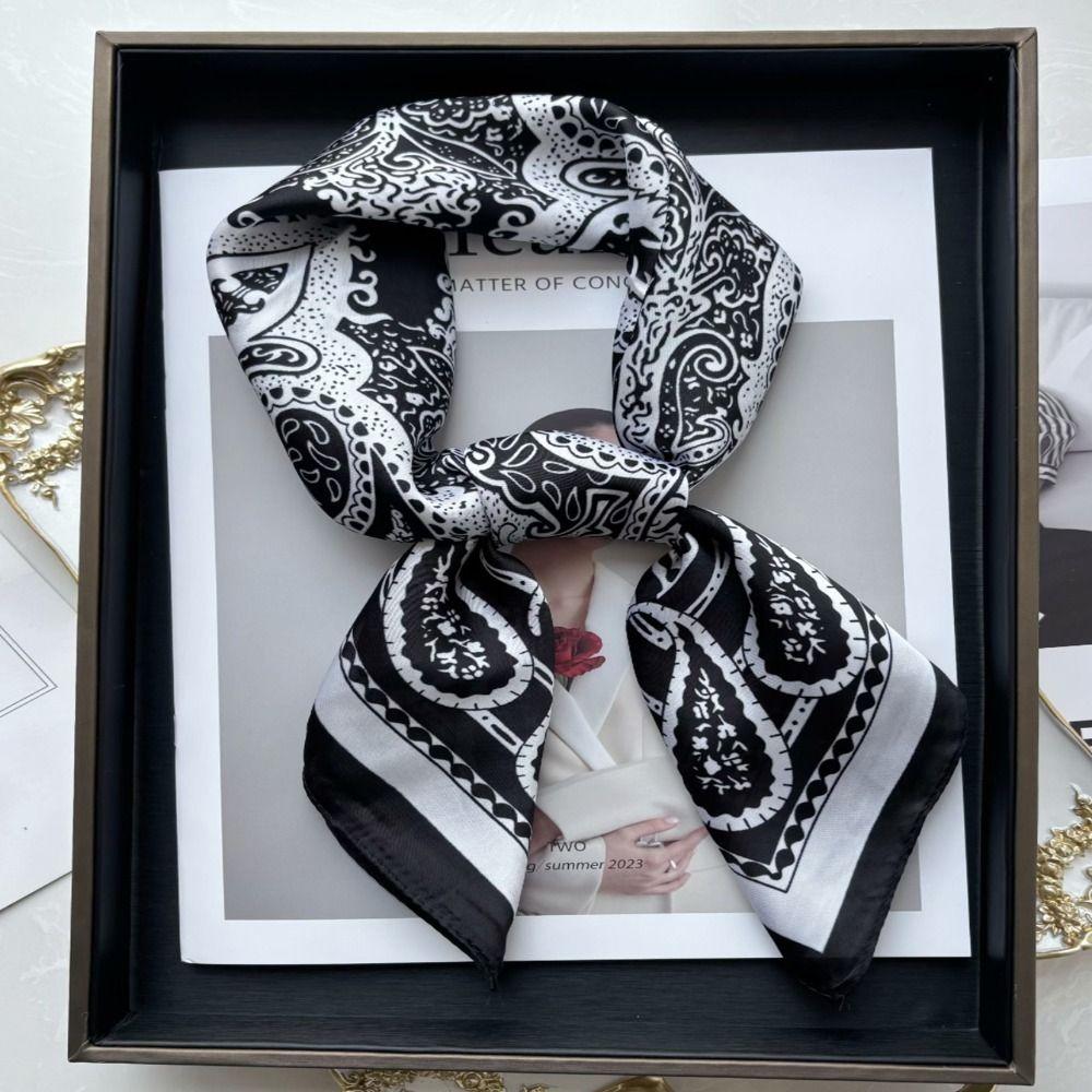 Luxury Print Imitation Silk Square Scarf Thin Hair Scarf Headband New Neck Tie Shawl Wraps  Women