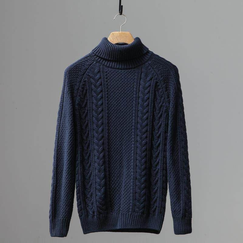 Foreign Trade Overplus Order Men Cut the Tag off Cattle Goods Thick Line Turtleneck sweater Slim fit Trend Fashion Export Twist Knit Outerwear