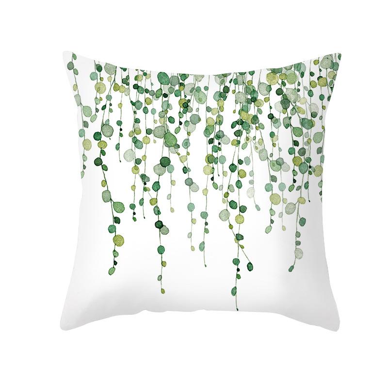 Summer Small Fresh Green Plant Print Pillowcase Peach Skin Green Leaf Home Sofa Pillowcase Bedroom Cushion