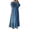 Muslim Women's Retro Long Sleeve Ruffle Hem Dress for Spring & Autumn