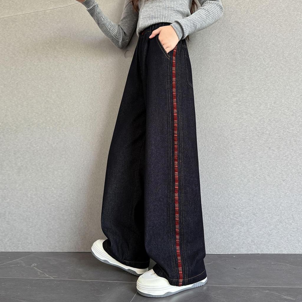 2025 Dívčí zimní kalhoty s fleecovou podšívkou: Silné džíny se širokými nohavicemi pro velké děti