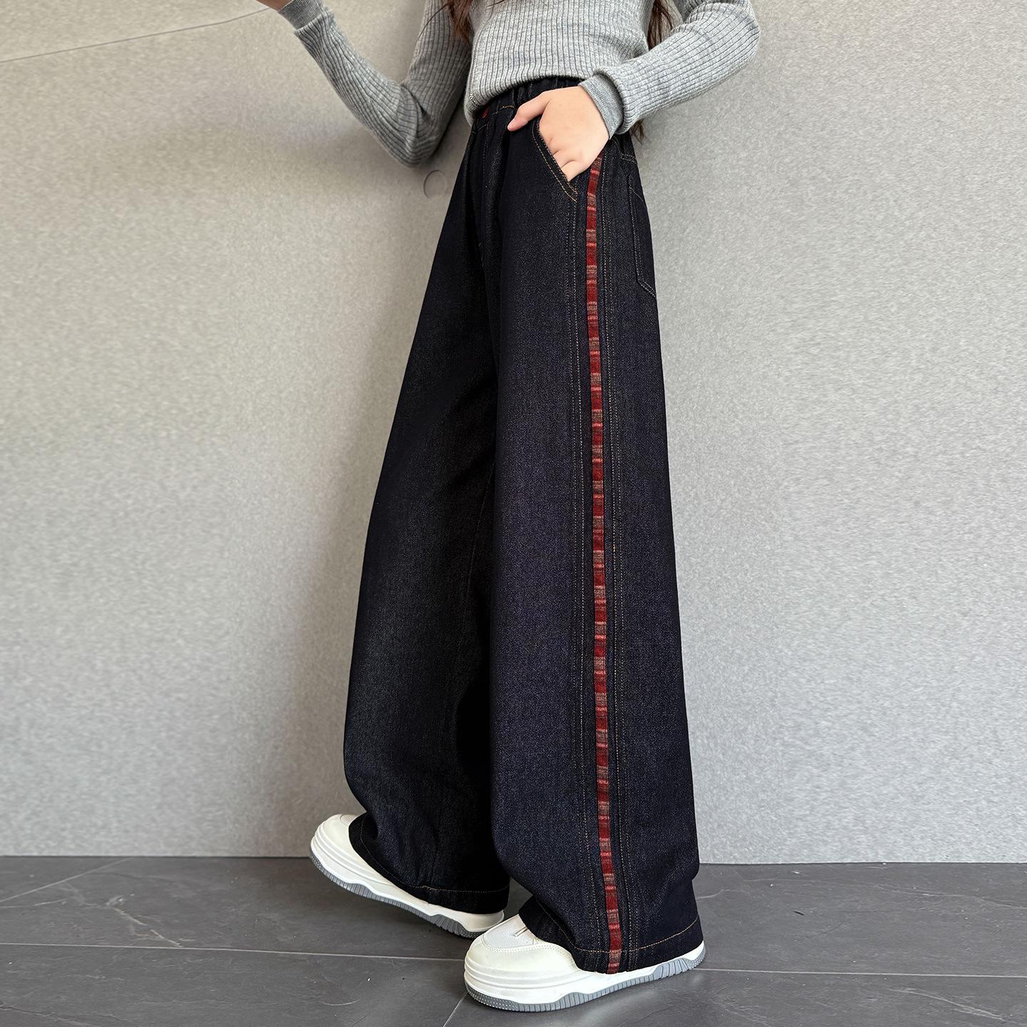 

2025 Зимние брюки для девочек на флисовой подкладке: Плотные джинсы широкого кроя для детей старшего возраста 120 cm