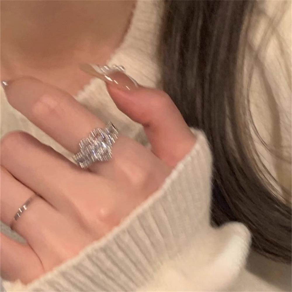 Explosive love zircon ring 925 sterling silver exquisite ins cold wind niche light luxury ring jewelry tide