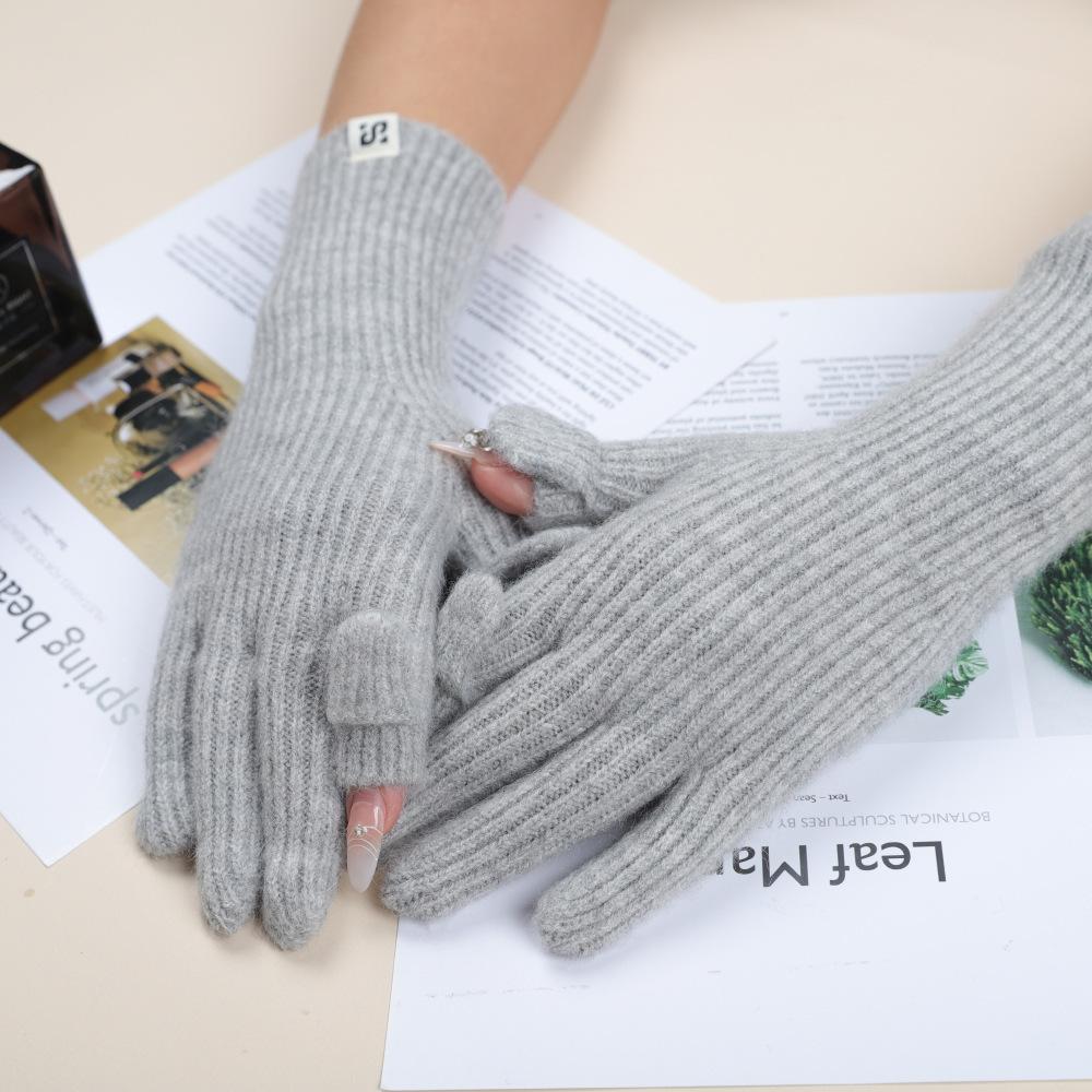 Touch Screen Gloves Autumn and Winter Warm Finger Gloves Thickened Warm Knitted Wool  Korean Student Gloves