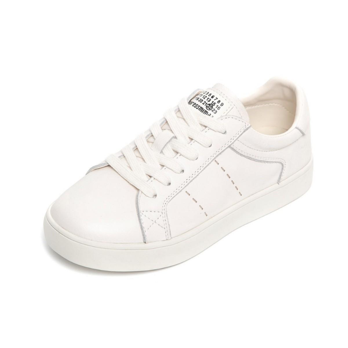 

The first layer of cowhide classic simple little white shoes women s autumn new comfortable flat-soled single shoes versatile sports board shoes 35 слоновая кость