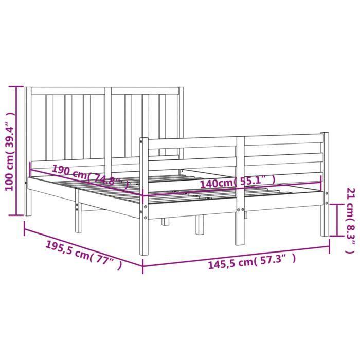 VidaXL Cadre de lit avec tête de lit blanc 140x190 cm bois massif 3193837