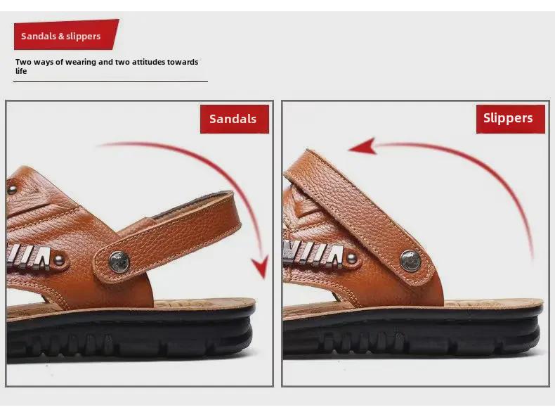 Sandale și papuci din piele de vacă pentru exterior pentru bărbați