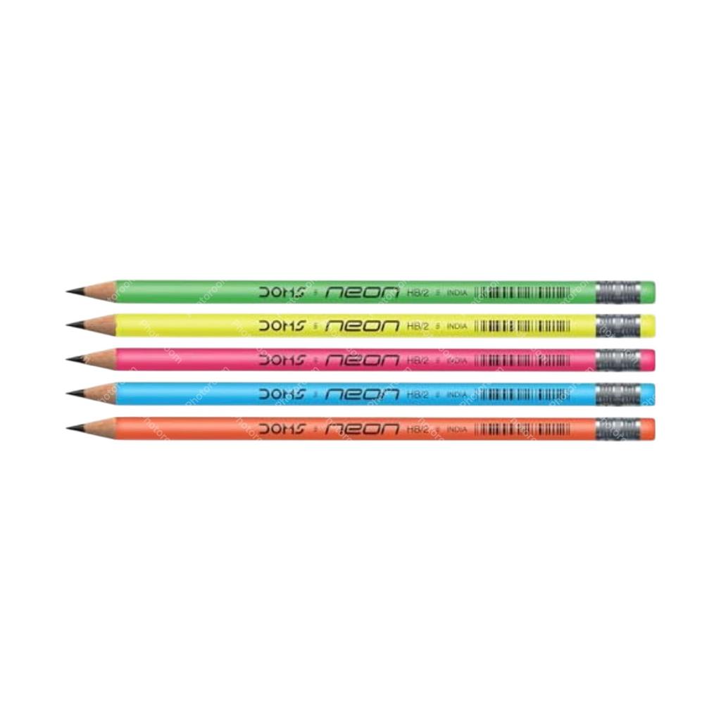 Doms Neon Rubber Tipped HB/2 Graphite Pencil Jar Pack of 30 with Sharpener, Eraser & Scale for Students and Artists
