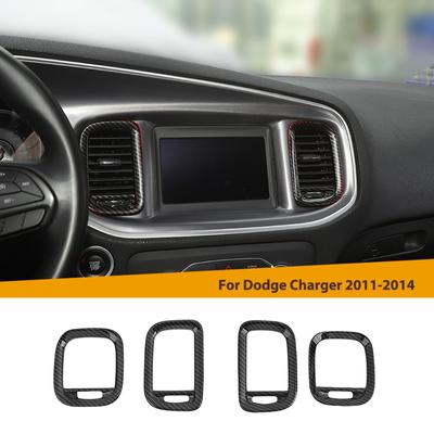 Auto Klimaanlage Vent Dekoration Schutzhülle Aufkleber Für Dodge Charger 2011-2014 ABS Auto Zubehör, Carbon Faser Schwarz