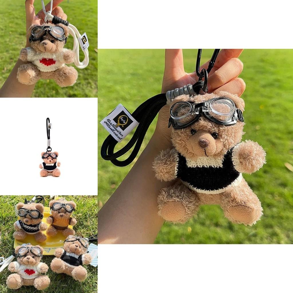 Charming Original Handmade Teddy Bear Keychain With Cozy Sweater And Glasses