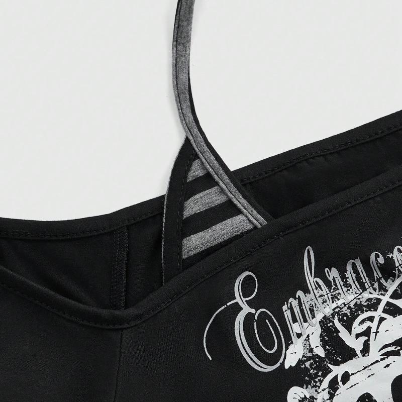 Europäisches und amerikanisches Y2K Sommer-Top mit Buchstabenaufdruck und schräger Schulter