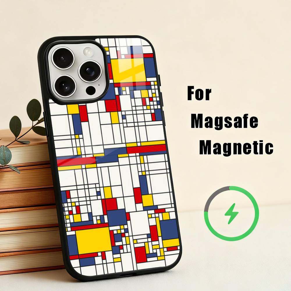 Grid T-TOPLBPCS M-Mondrian  Phone Case For iPhone17,16,15,14,13,12,11 Plus,Pro Max Magnetic For Magsafe Wireless Charging