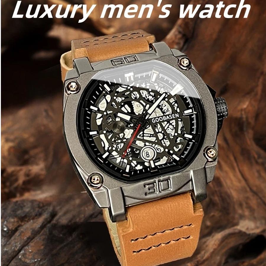 Fashion Sports Luminous Shaped Watch For Men Quartz Wristwatches Waterproof Skeleton Dial Leather Watches