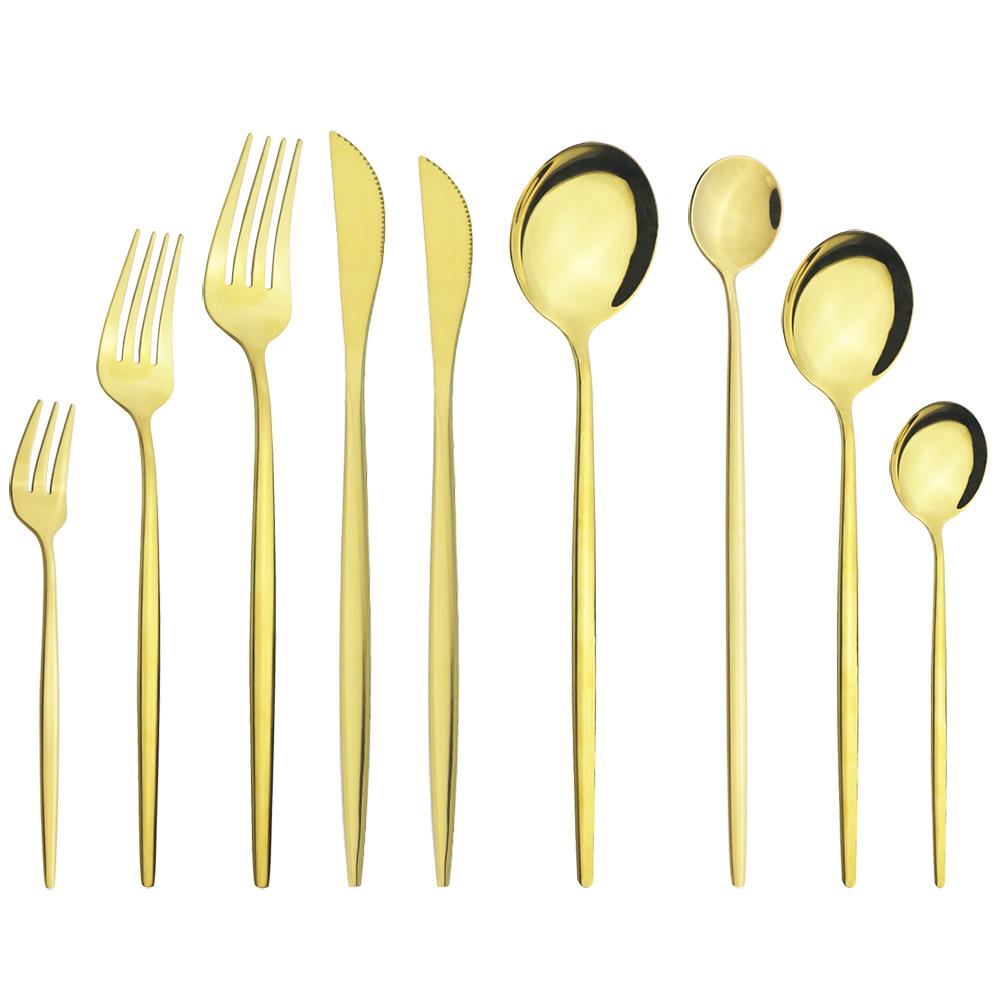 9 adet/takım altın çatal bıçak kaşık seti hizmeti 1 paslanmaz çelik yemek takımı sofra bıçağı tatlı kek meyve çatal kaşık ev sofra takımı gümüş seti