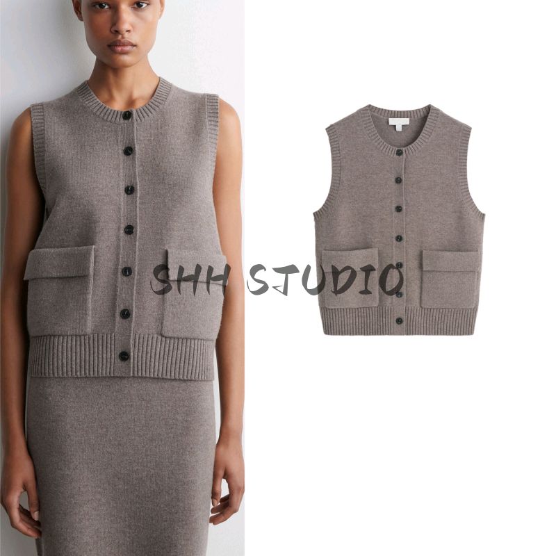 CS Autumn New Women's Clothing American Round Neck Sleeveless Sweater Vest Wool Blended Button Vest 1293442