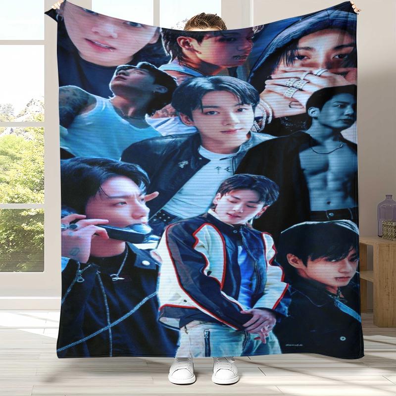 Jeon Jung Kook Kpop B-BTS Flannel Blanket,Ultra Soft Warm Plush Throw for Home Bedroom Bed Sofa Cover Office Camping Gift